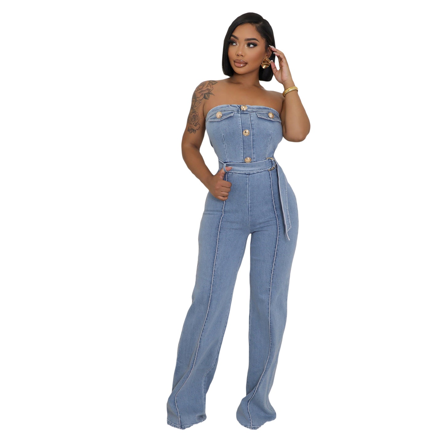 Tube Tight Waist Slim Elastic Wash Jumpsuits