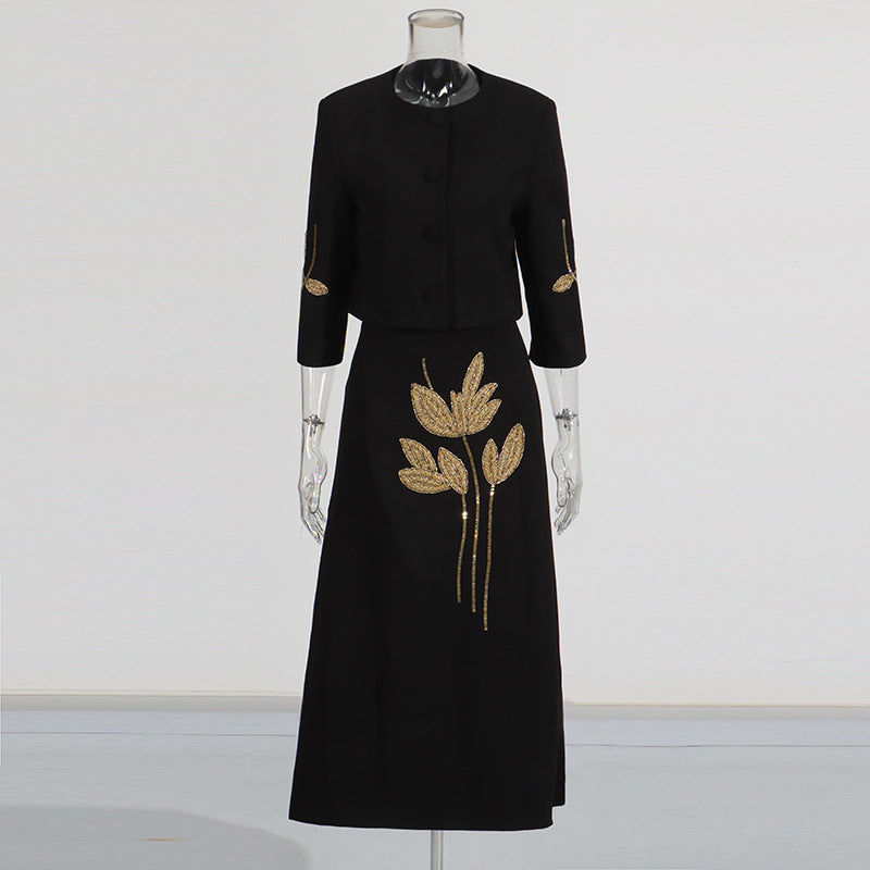 Women's Banquet Two-piece Autumn Flower Beaded High Skirts