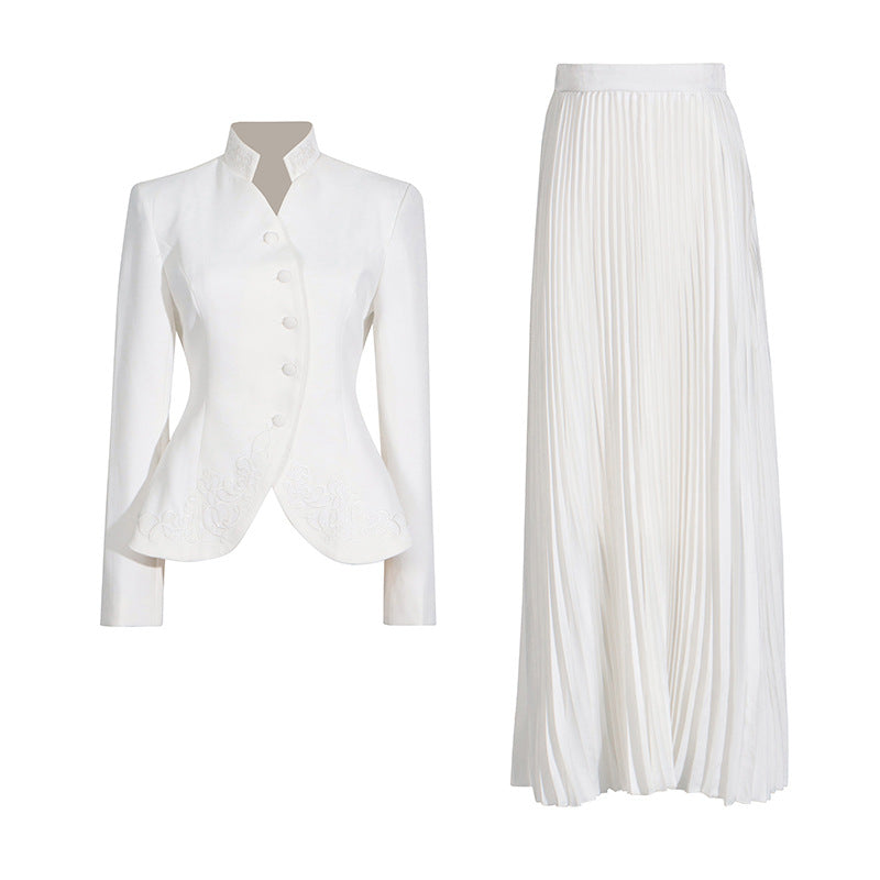 Women's Three-dimensional Embroidery Design High Waist Pleated Suits
