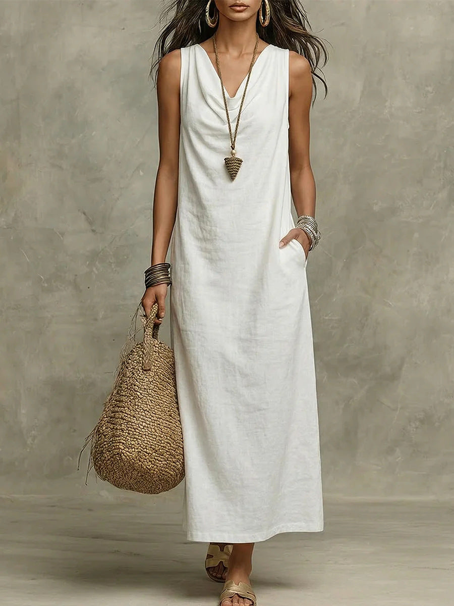 Pretty Swing Collar Loose Pockets Casual Dress