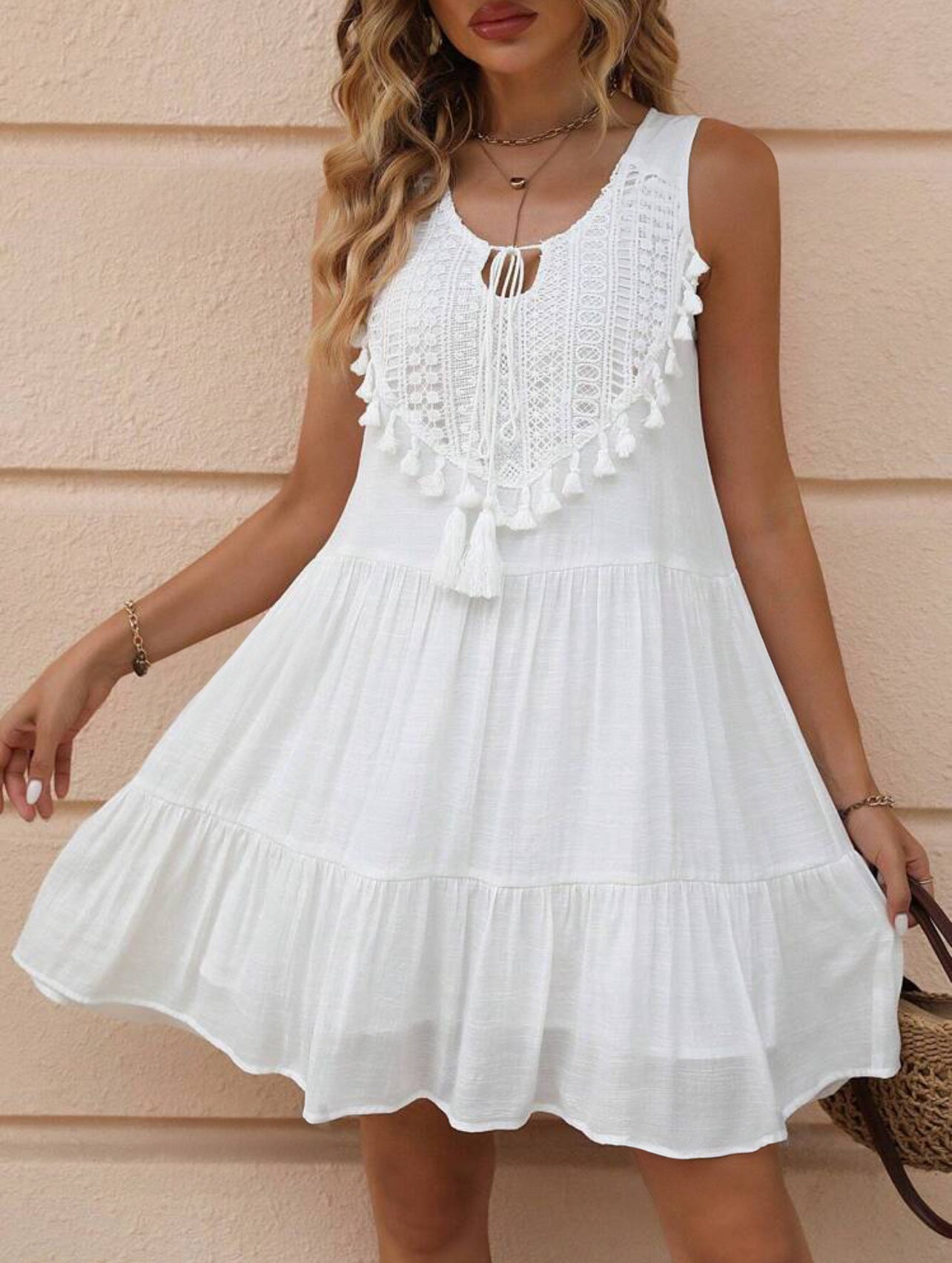 Durable Summer Lace Stitching Loose Sleeveless Dress