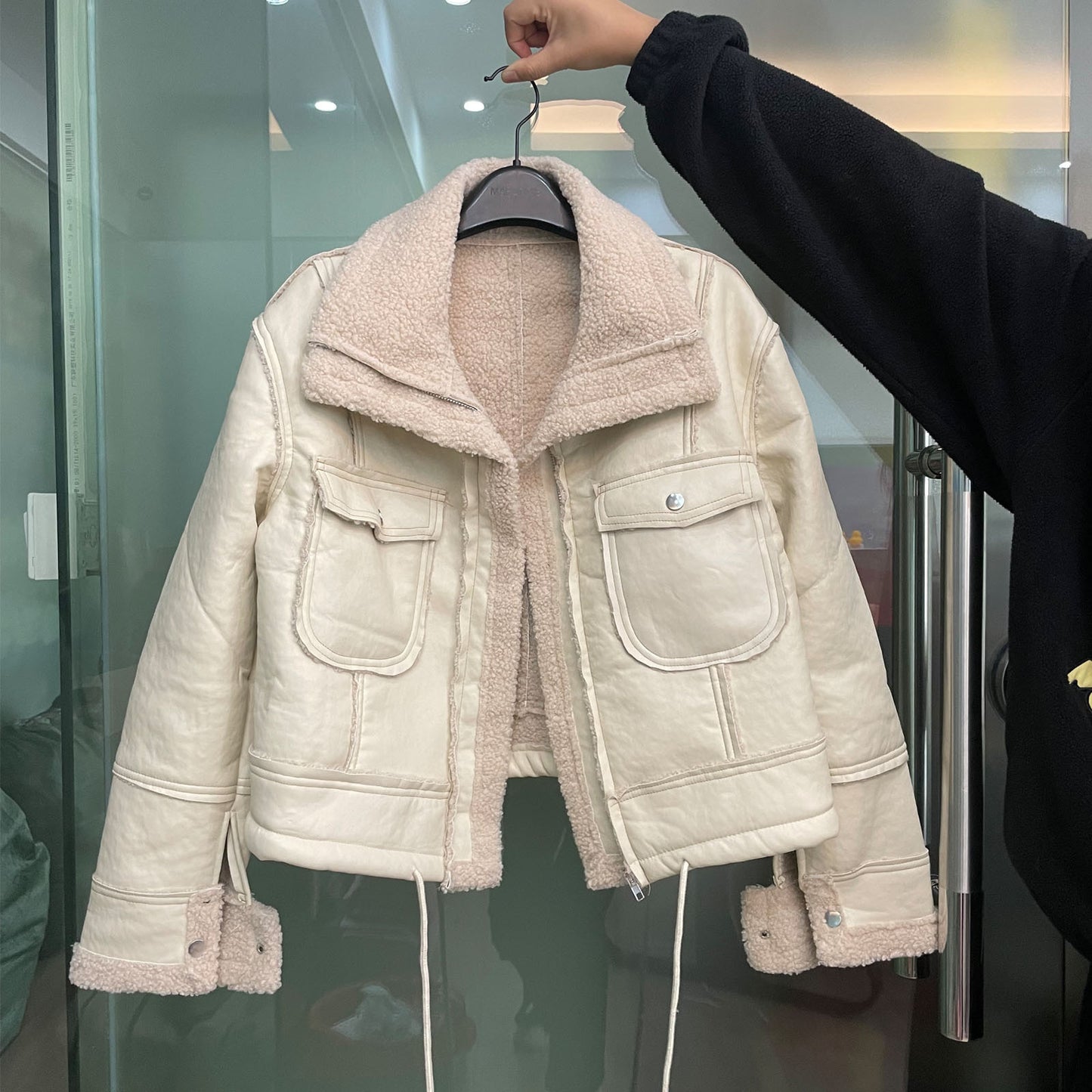 Women's Lamb Wool Zipper Machine Car Style Jackets