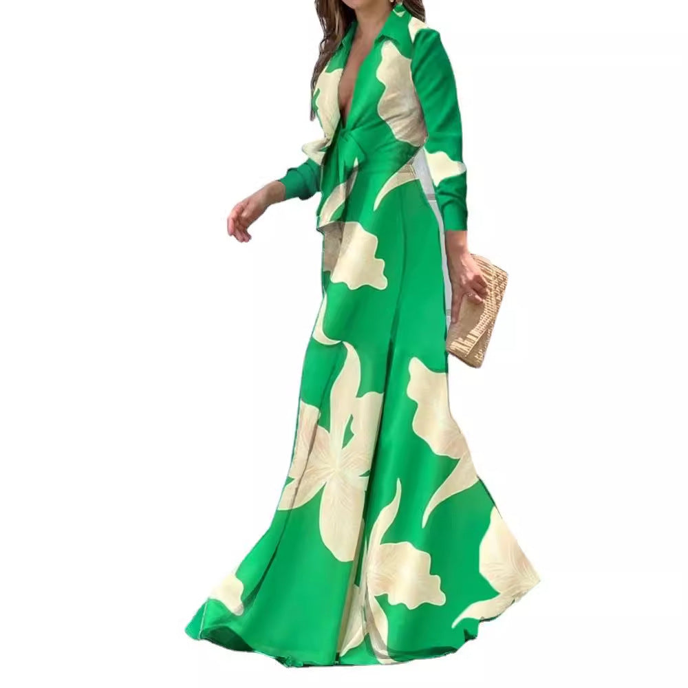 Women's Autumn Fashion Long Sleeve Lapel Loose Jumpsuits