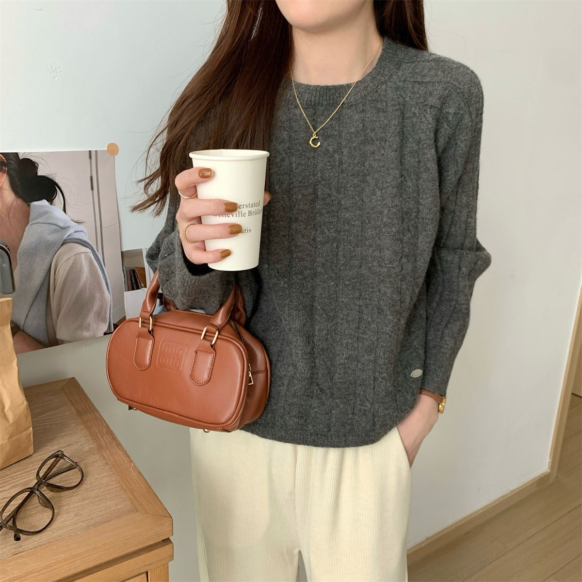 Women's Korean Round Neck Idle Style Twist Knit With Sweater