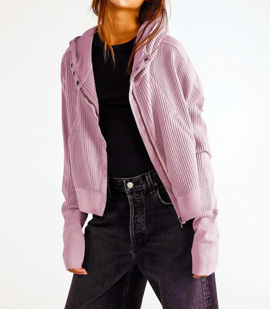 Women's Patchwork Long Sleeve Pullover Zipper Trendy Hoodie Tops
