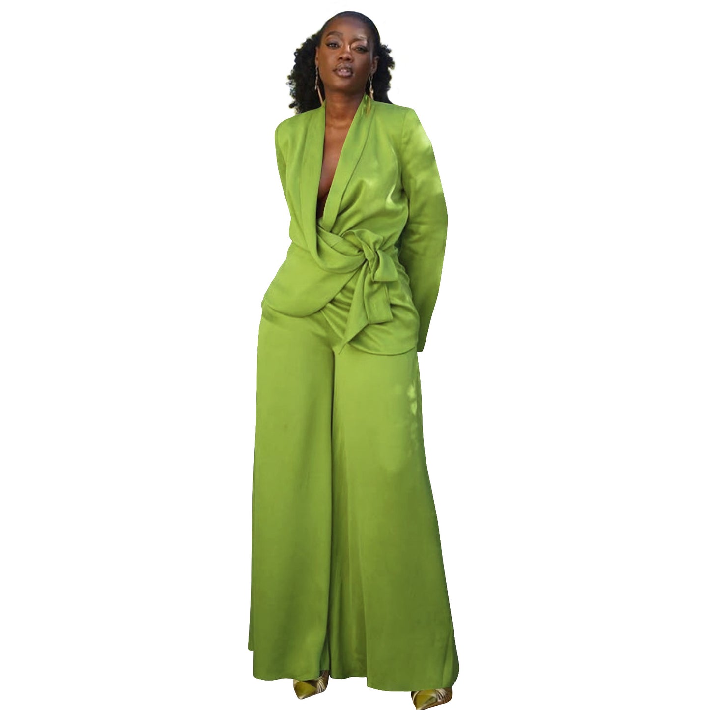 Women's Solid Color Collar Tup Wide Leg Suits