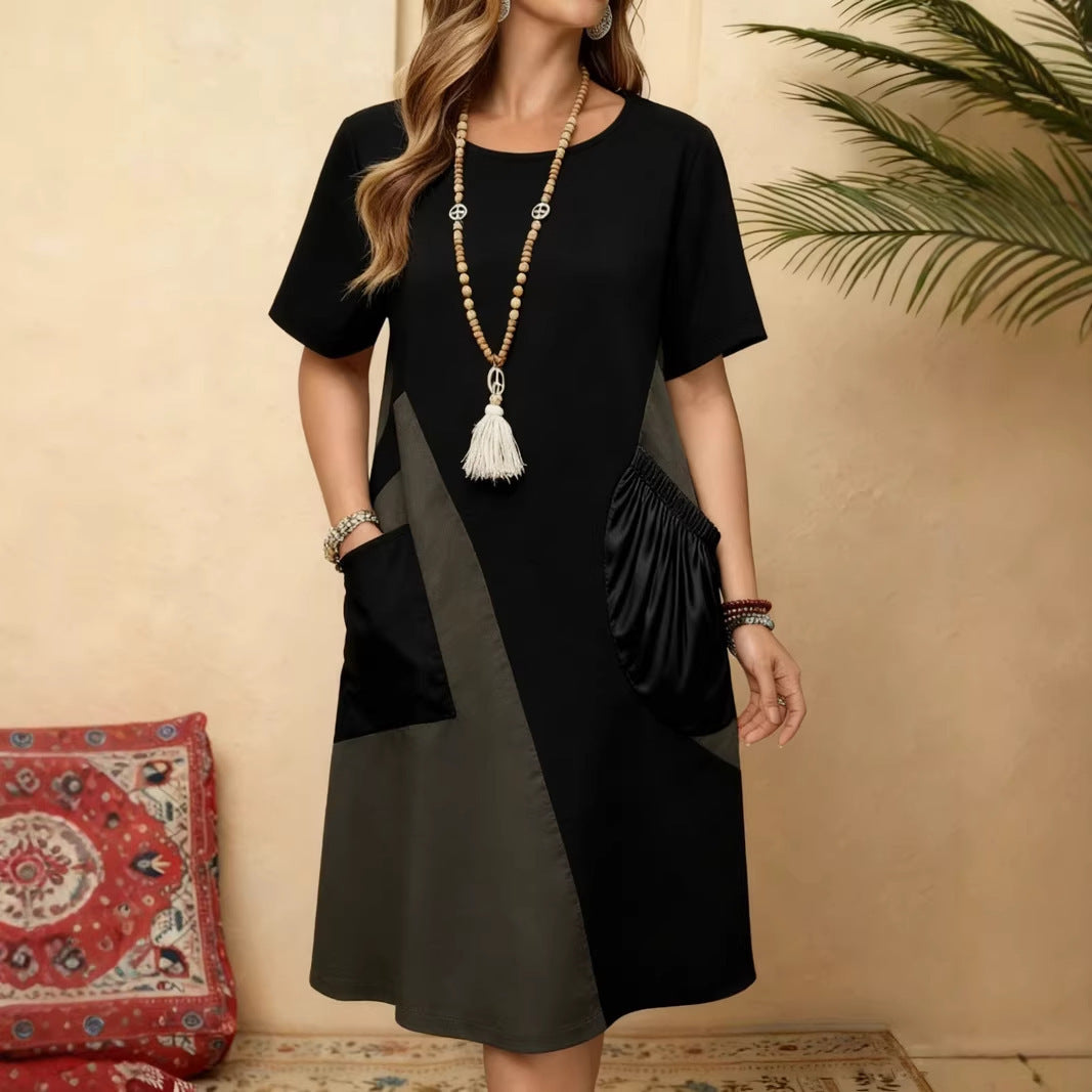 Summer Contrast Stitching Sleeves Large Loose Solid Shorts