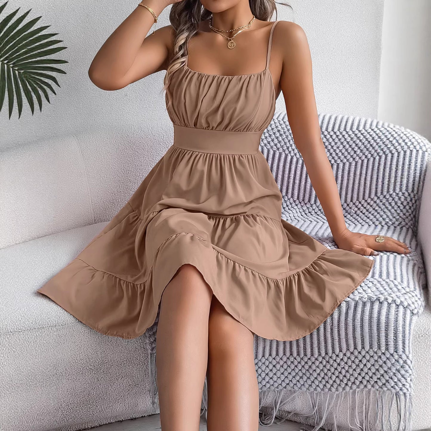 Women's Solid Color Sexy Sleeveless Waist Trimming Clothing