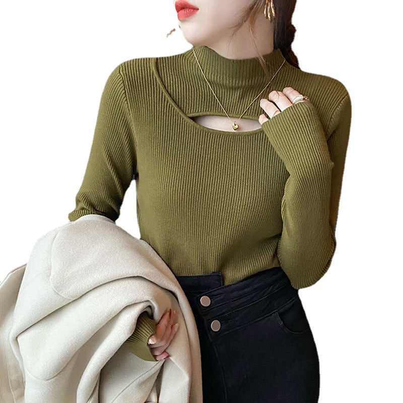 Women's Mock Neck Bottoming Design Sense Niche Women's Sweater