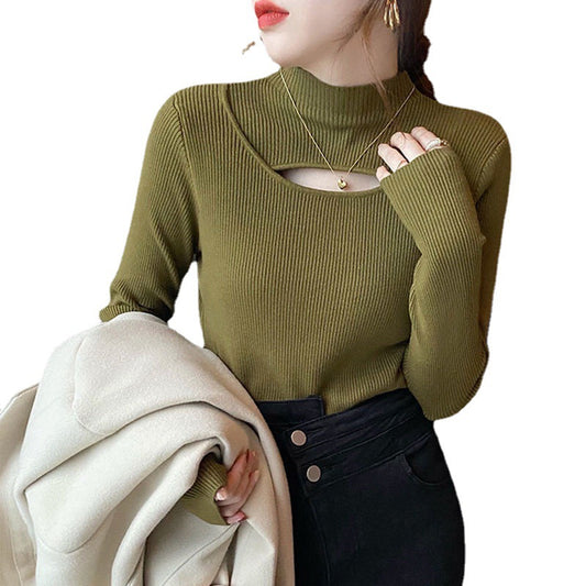 Women's Mock Neck Bottoming Design Sense Niche Women's Sweater