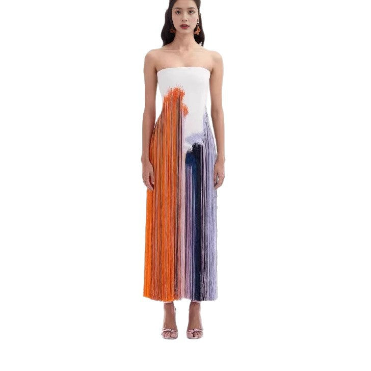 Women's Summer Holiday Tube Tassel Floral Print Slit Dress