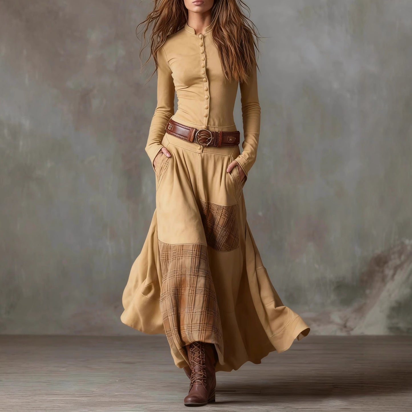 Women's Retro Patchwork Patch Wide Leg Loose Dresses