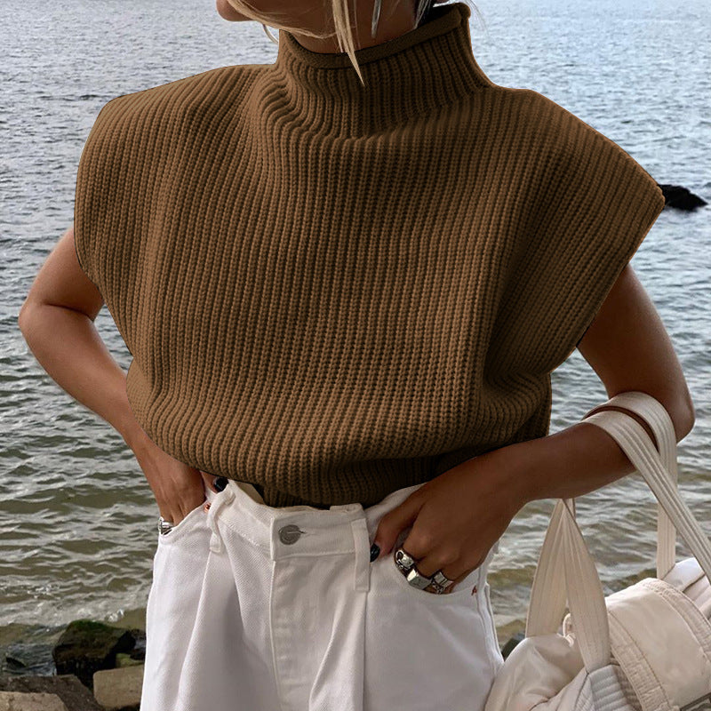 Women's Solid Color Knitted Sexy Temperament Turtleneck With Sleeves Sweater