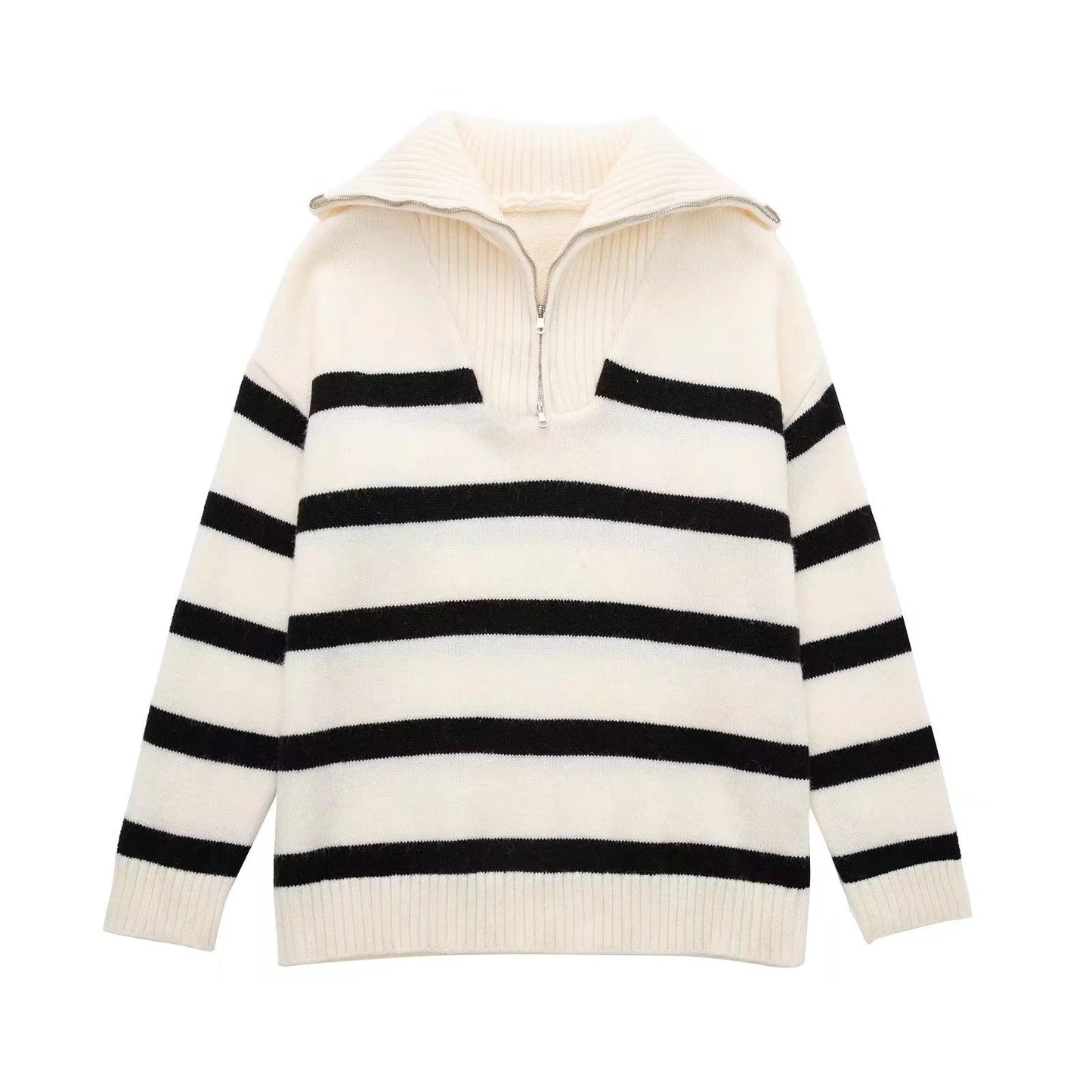 Contrast Color Striped Loose Idle Korean Style Pullover Urban Half Women's Sweater