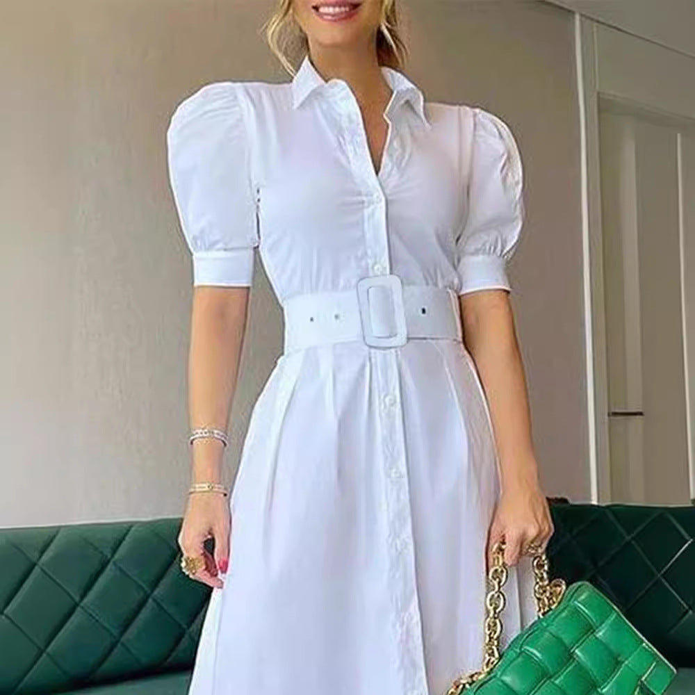 Summer High Waist Temperament Pure Color Dresses