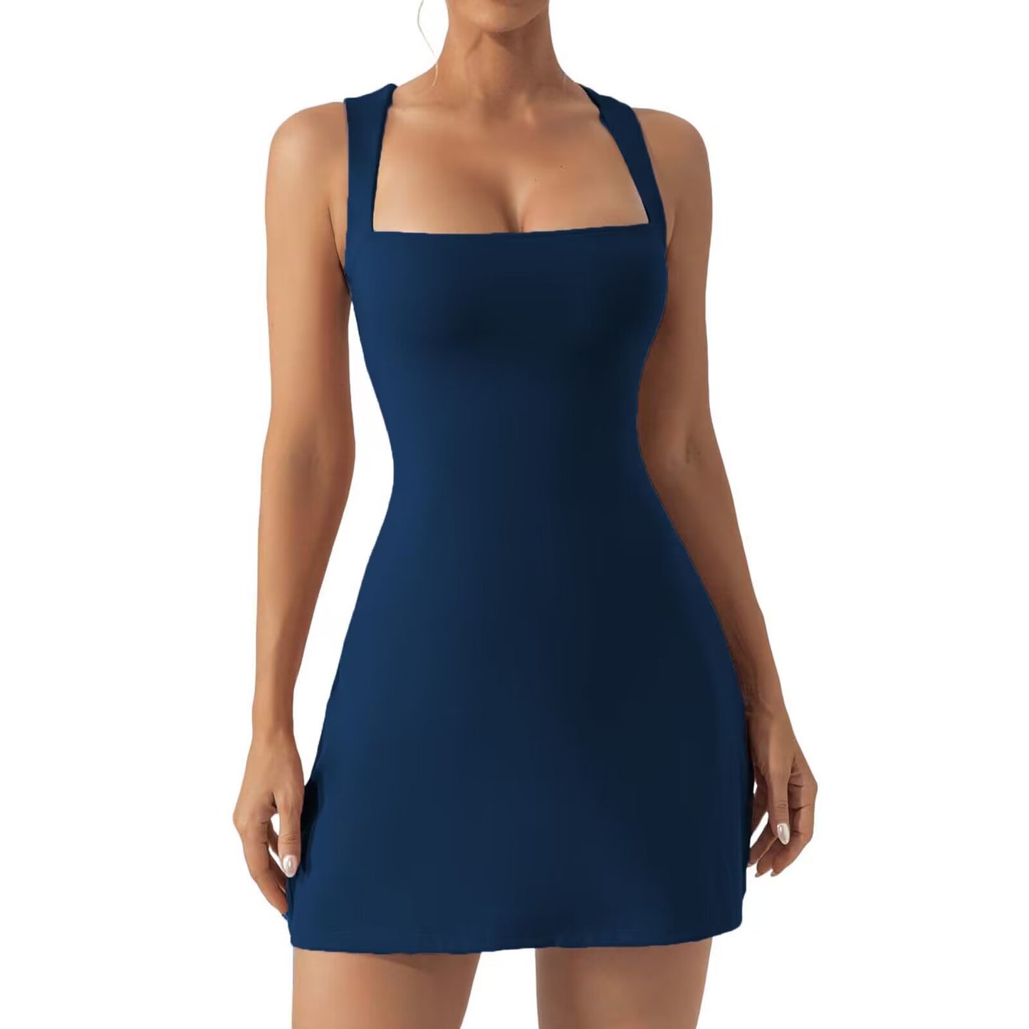 Fashion Solid Color Shoulder Strap Tight Dresses