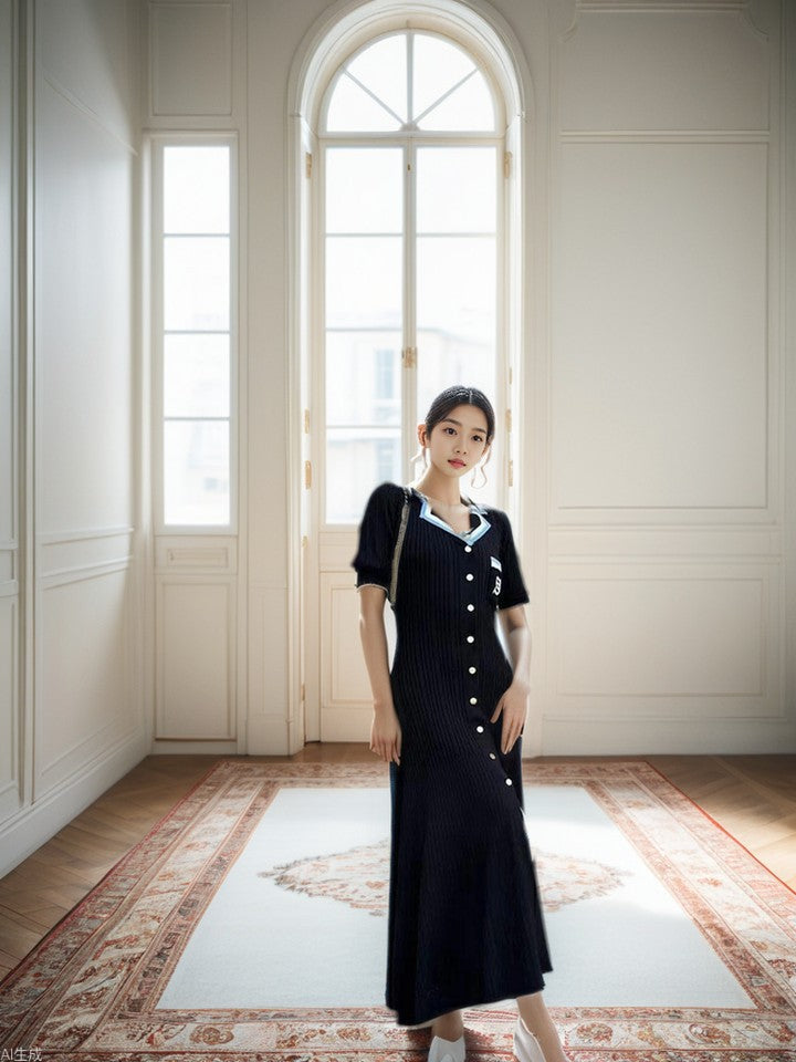 Classic Style Contrast Color Woolen Embroidered Collar Split Skirts