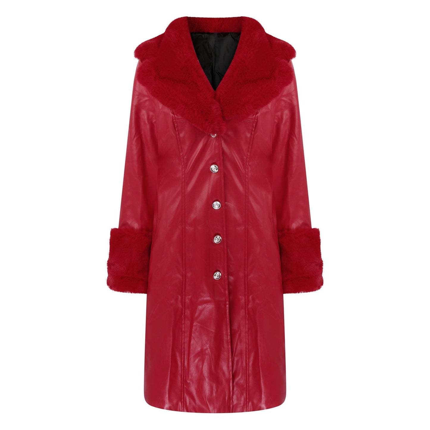 Warm Pure Color Lapel Long Stitching Big Fur Jackets