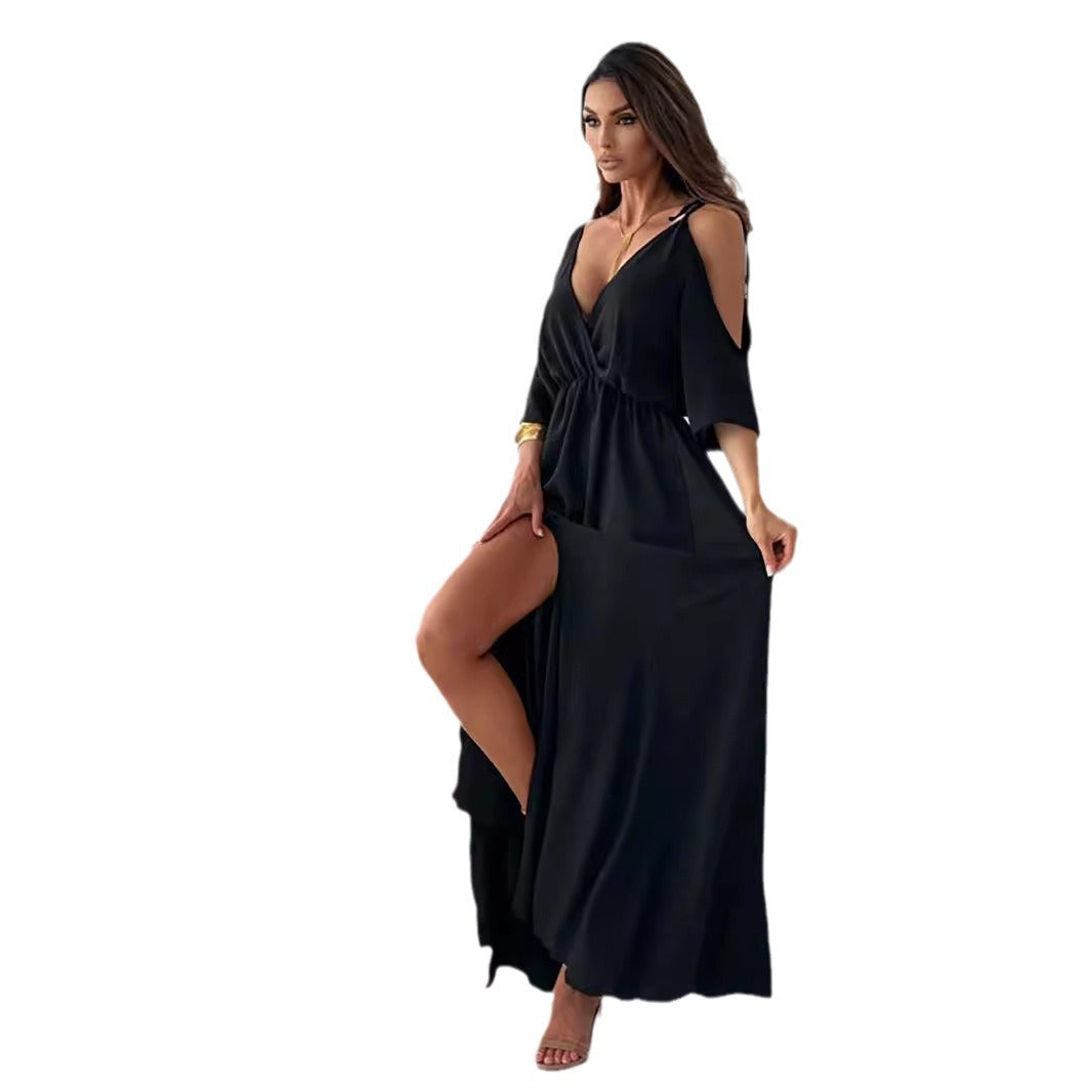 Women's Solid Color Sexy Sling Half Sleeve Dresses