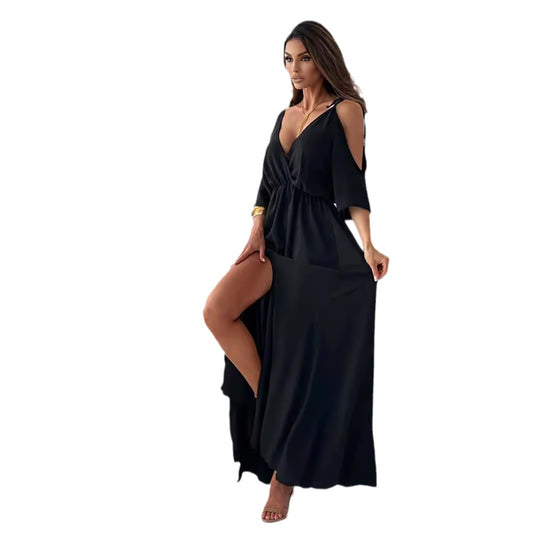 Women's Solid Color Sexy Sling Half Sleeve Dresses