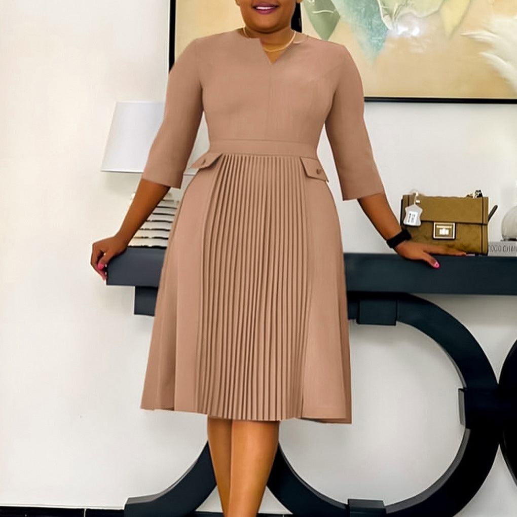 Women's Solid Color Fashion Pleated Sleeve African Plus Size
