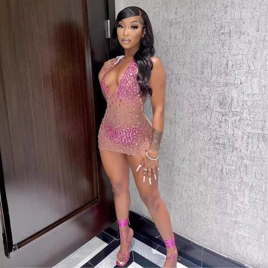 Women's Big Diamond Ironing Sexy Bandeau Sling Dresses