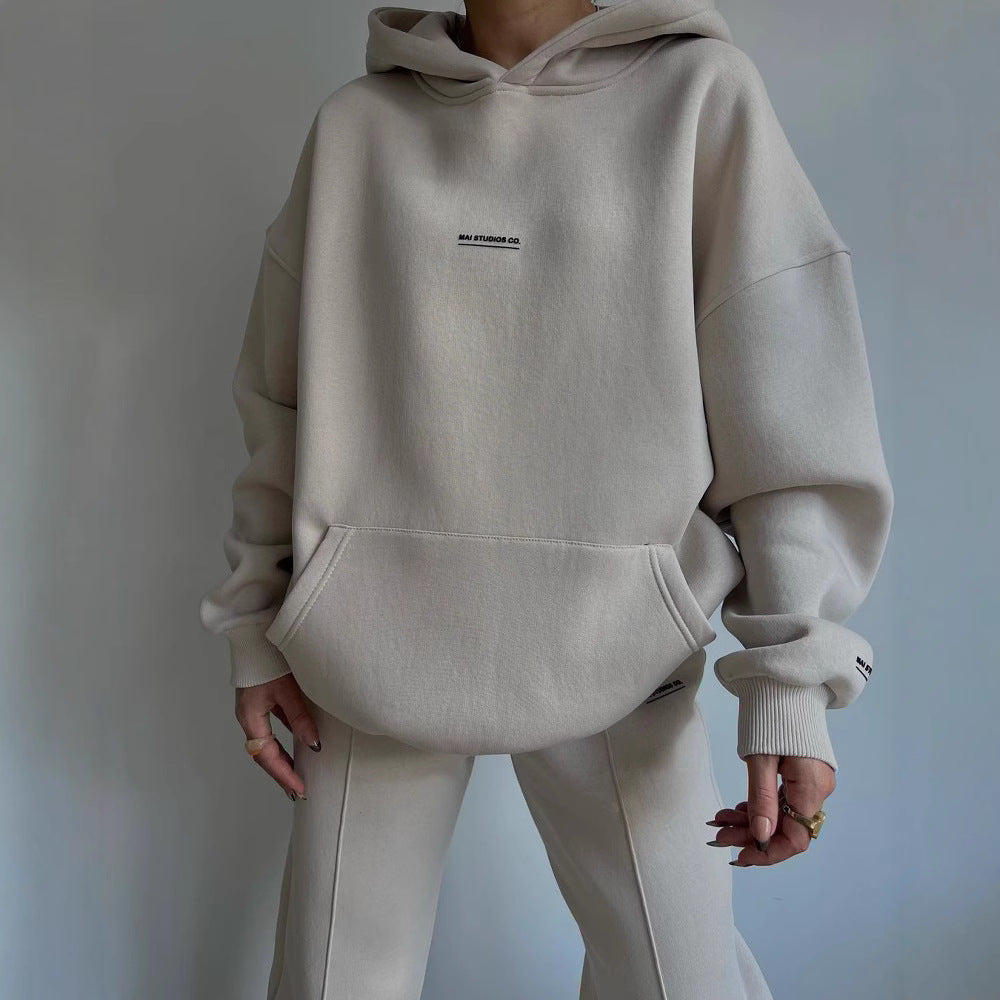 Women's Outfit Fleece-lined Long Sleeve Thick Trousers Fashion Casual Suit