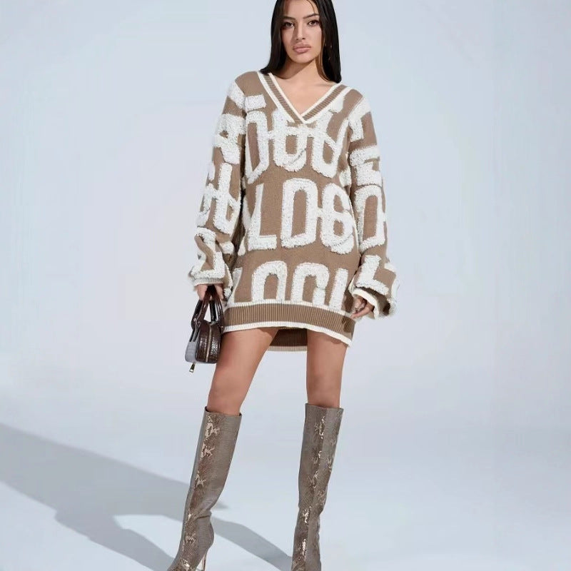 Women's Towel Embroidery Letter Loose Lazy Style Knitwear