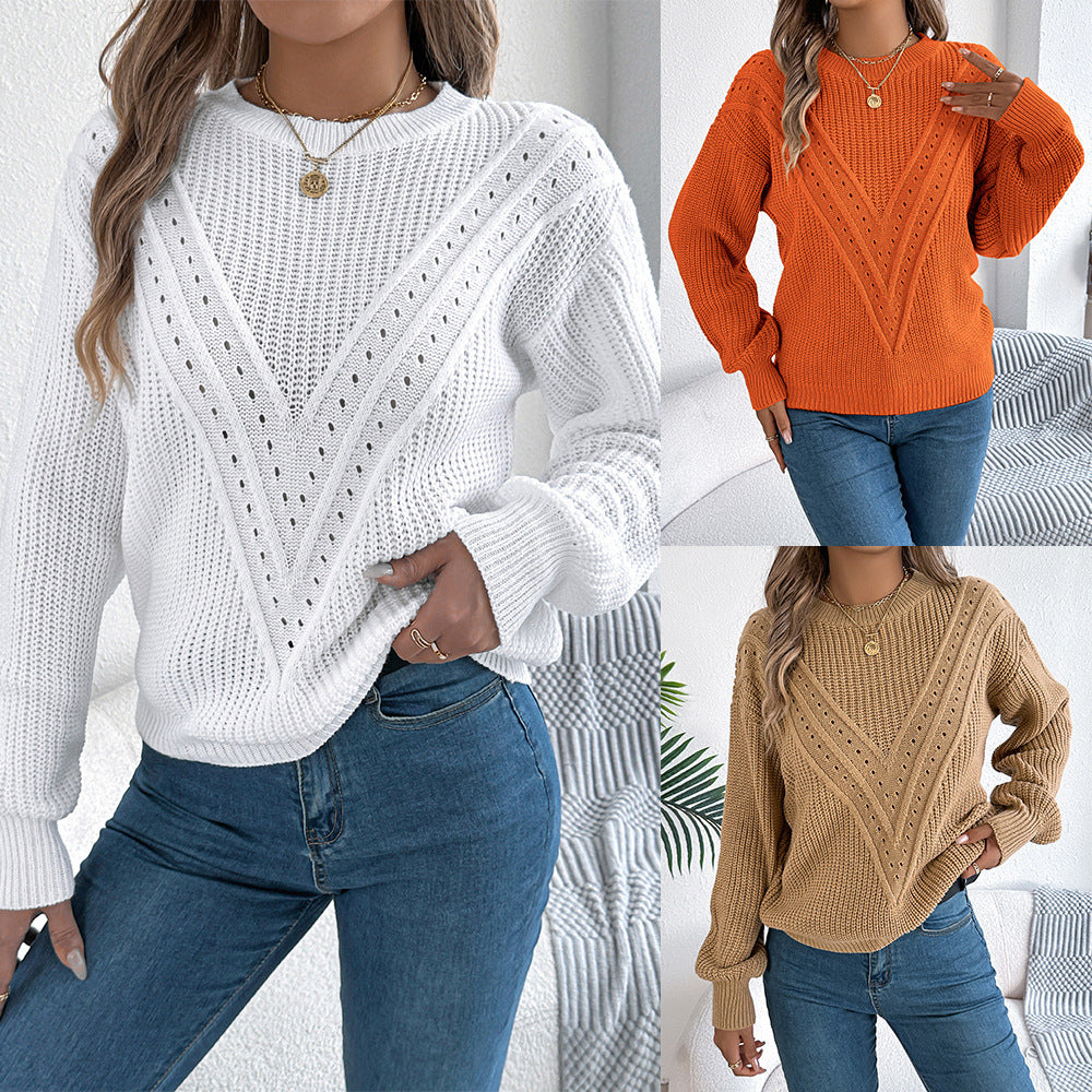 Women's Clearance Casual Solid Color V-shaped Lantern Sleeve Sweater