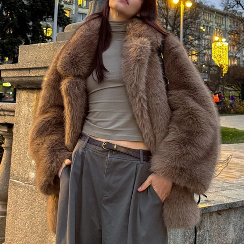 Women's Fur Casual Loose Fox Collar Environmental Coats