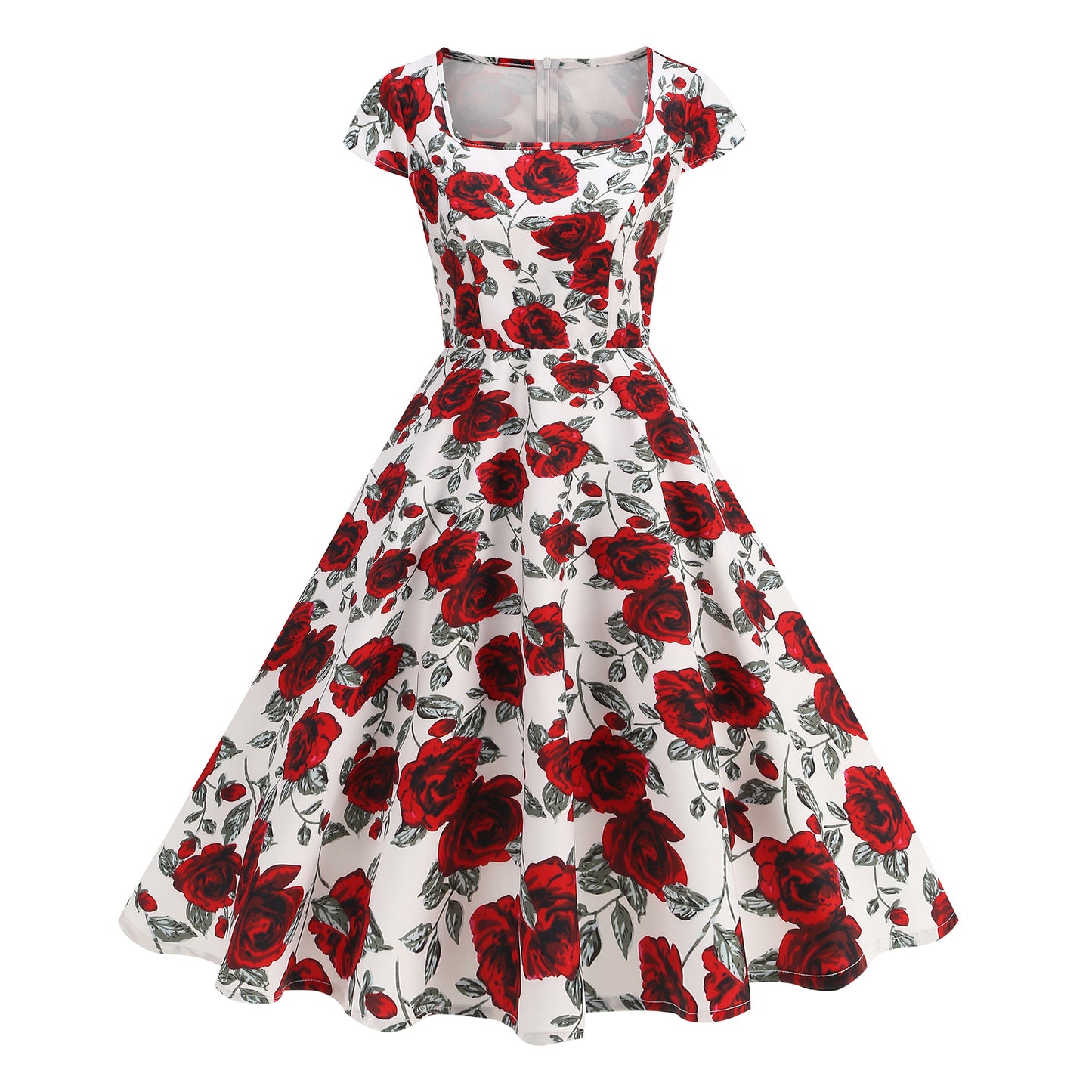 Women's Printed Short-sleeved Dress Summer Elegant Retro Dresses