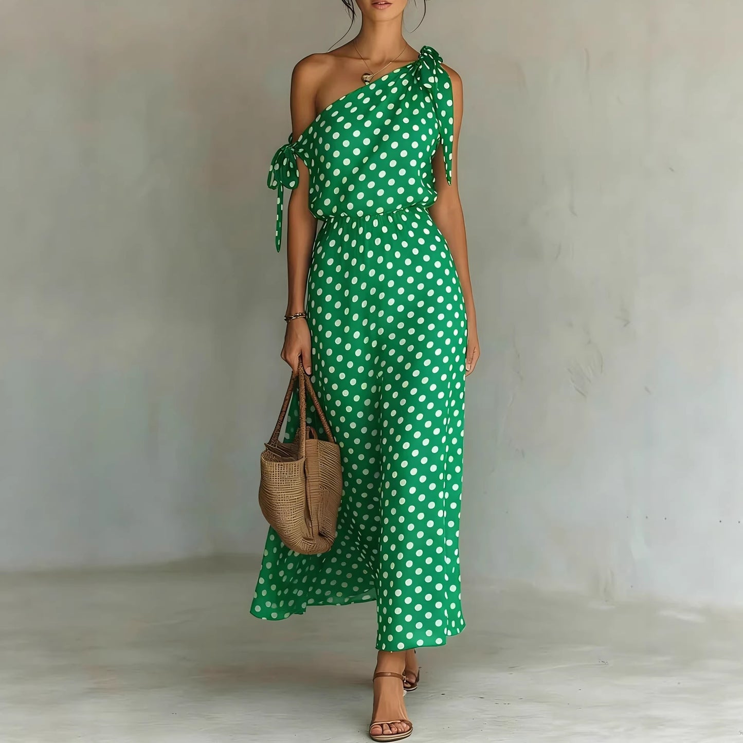 Women's Elegant Cold-shoulder Sleeveless Casual Loose Polka Dress