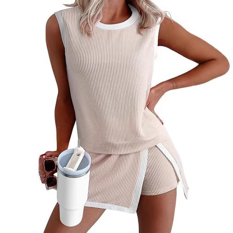 Women's Twist Strip Round Neck Loose Elastic Fashion Casual Suit