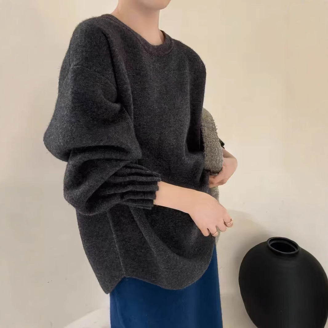 Women's Korean Style Loose Lazy Pleated Embroidered Round Neck Large Winter Women's Sweater