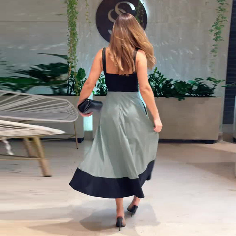 Women's Summer Shoulder Strap Color Stitching Casual Dresses