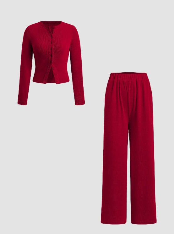Unique Buttoned Long Sleeve Wide Leg Fashion Casual Suit