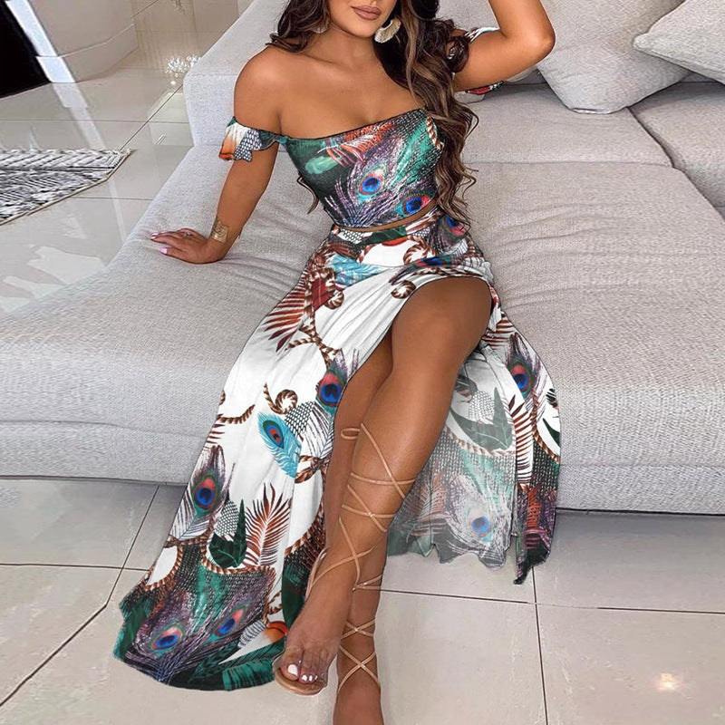 Women's French Bohemian Printed Mid-length Retro Tube Suits