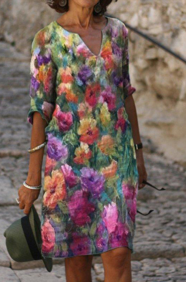 Women's Dress Autumn Fashion Positioning Flower Pattern Dresses
