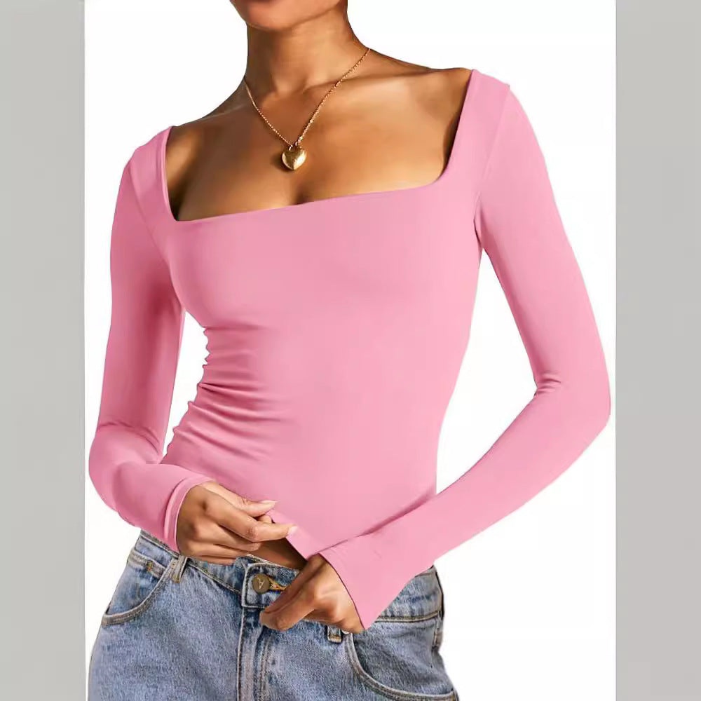 Women's Short-sleeved Long-sleeved Solid Color Cropped Square Tops