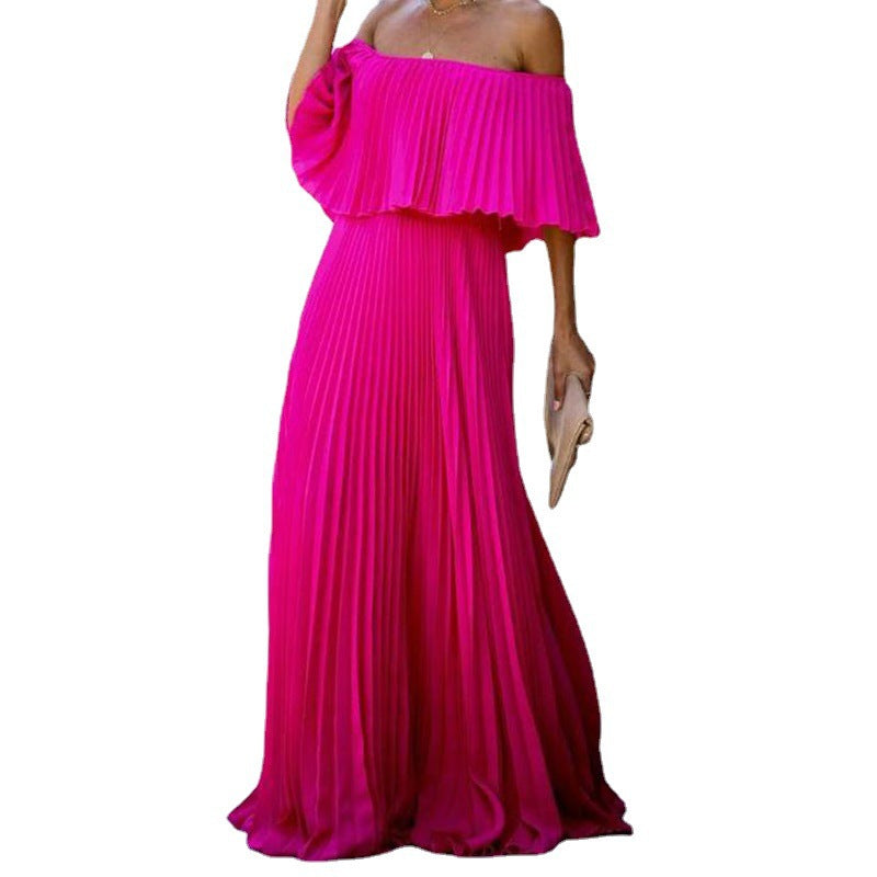 Women's Chiffon Solid Color Dress Sexy Tube Folding Dresses