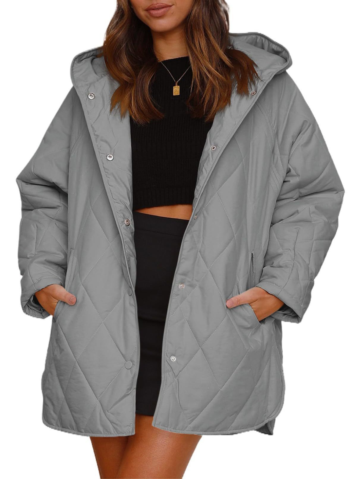 Women's Winter Casual Diamond Quilted Hooded Lightweight Coats