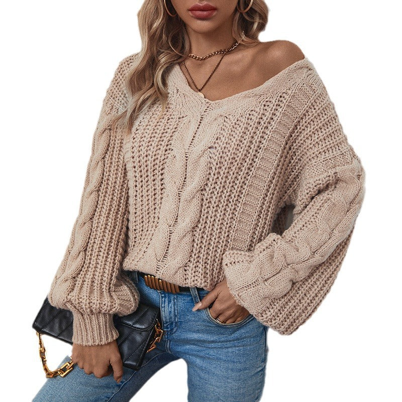 Women's Solid Color Twisted Retro Loose Lantern Sweater