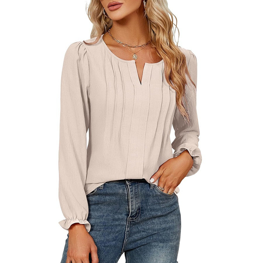 Women's Casual Solid Color Long Sleeve Stripes Blouses