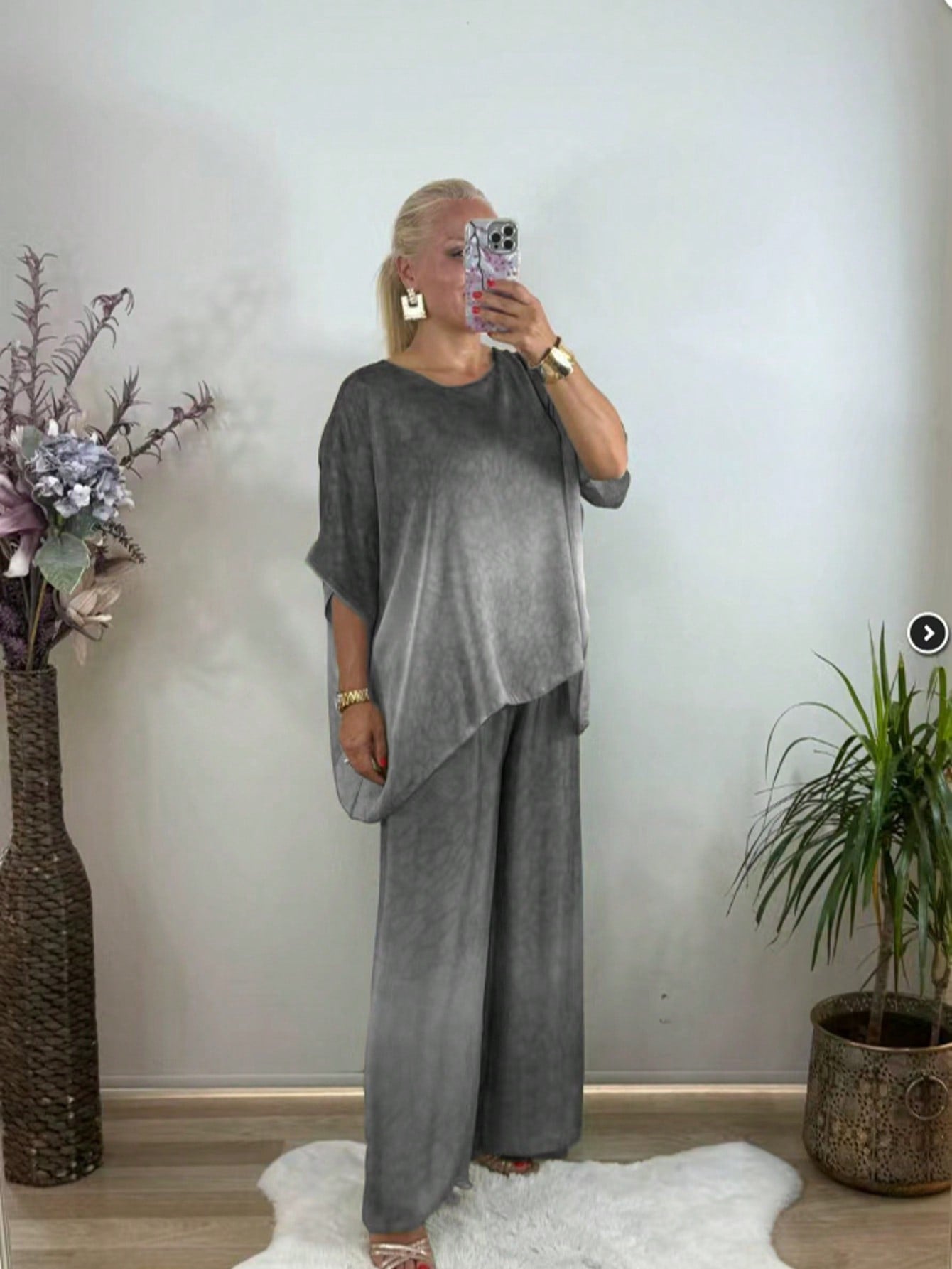 Print Round Neck Loose Wide Leg Suits