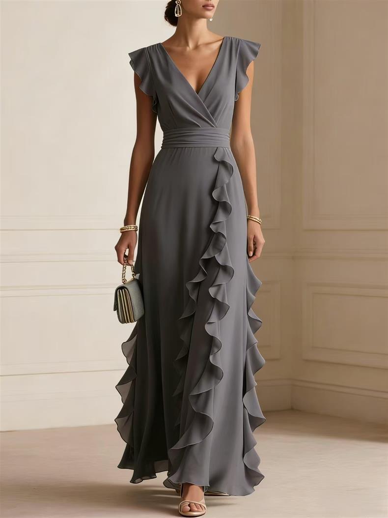 Solid Color Summer Ruffled Sleeveless Thin Dress