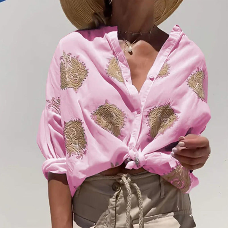 Women's Printed Shirt Autumn Graphic Long Sleeve Blouses