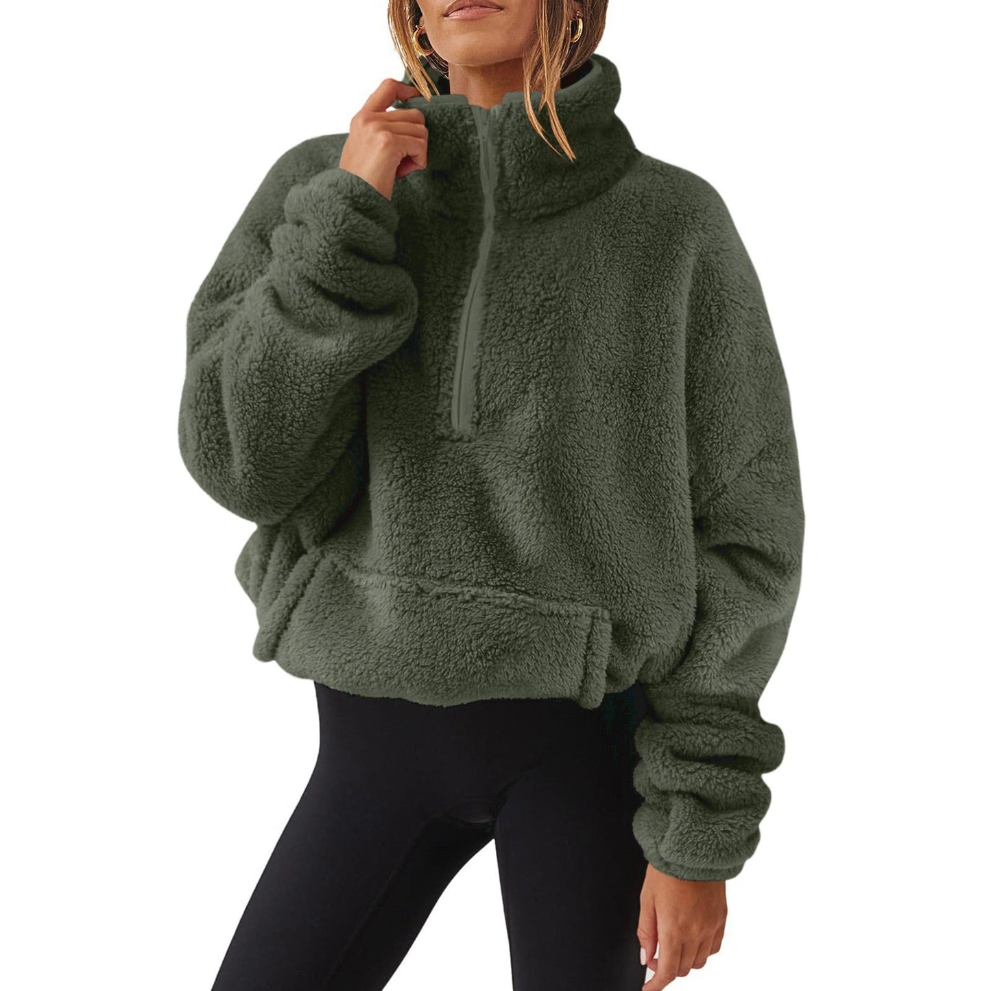 Women's Veet Fleece-lined Half Zipped Stand Collar Women's Sweater, Sweater