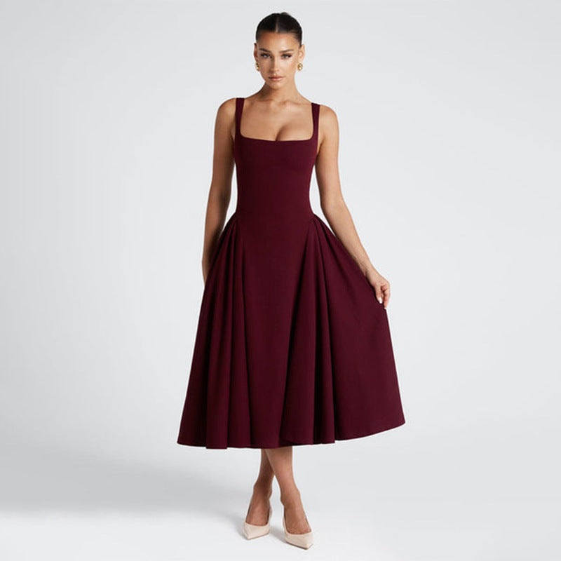 Women's Spring Solid Color Sling Collar Sexy Dresses