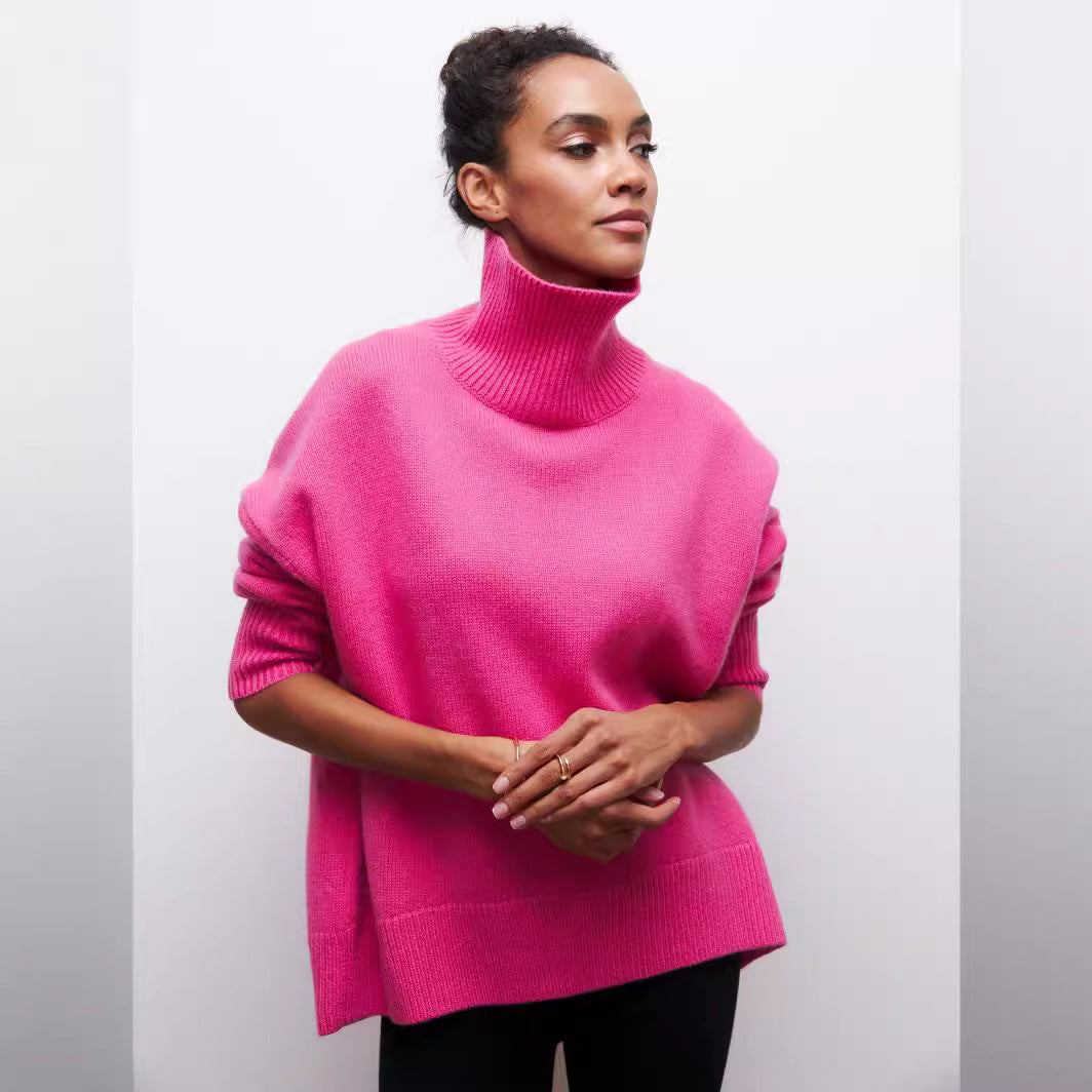 New Women's Loose Mock Neck Russian Sweater