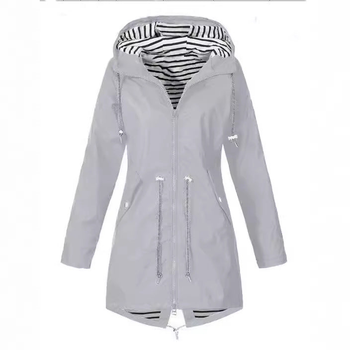 Striped Shell Outer Wear Waterproof Hooded Coats